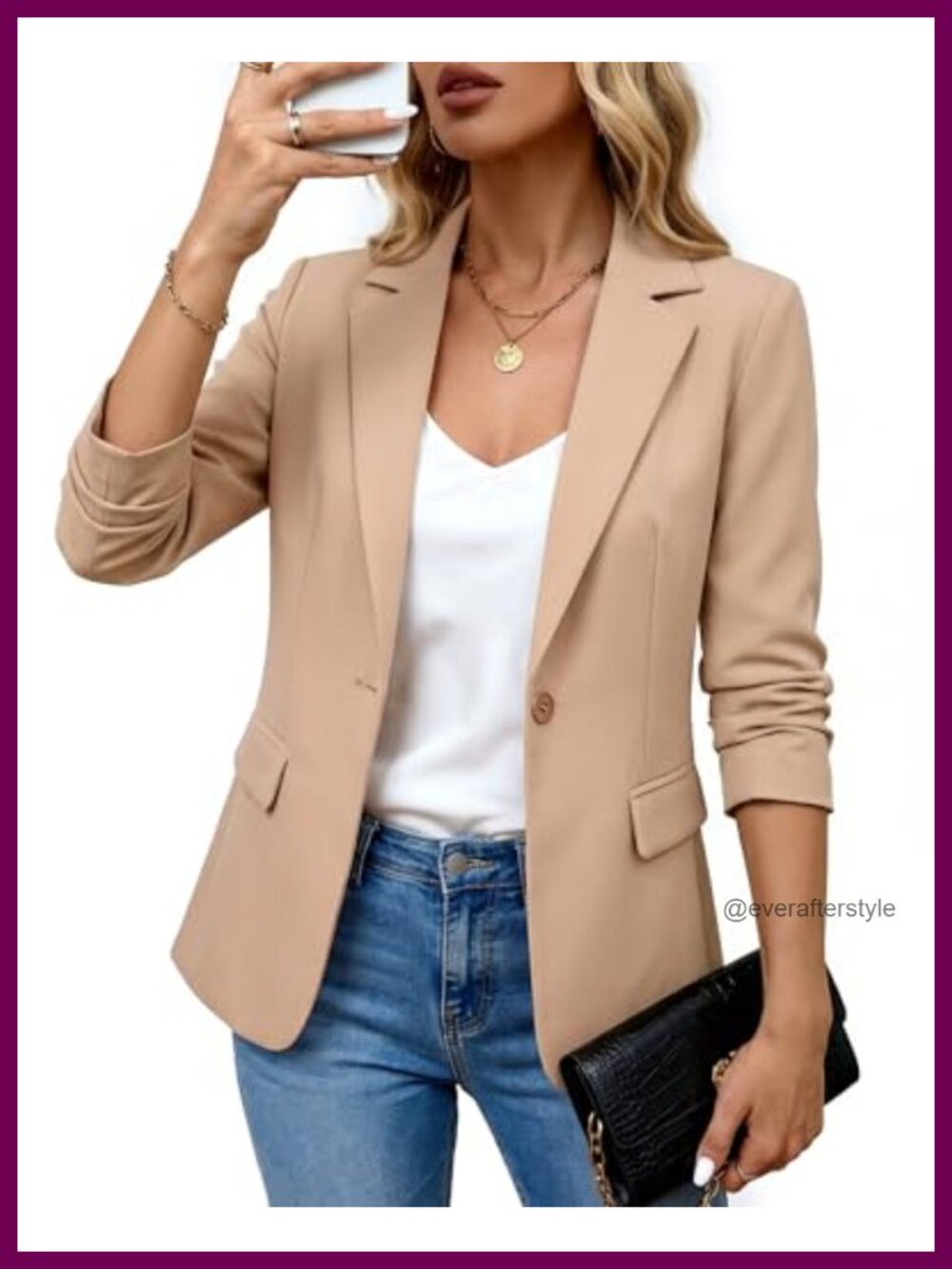 Women's Lightweight Blazer One Button Notched Lapel Business Casual Office